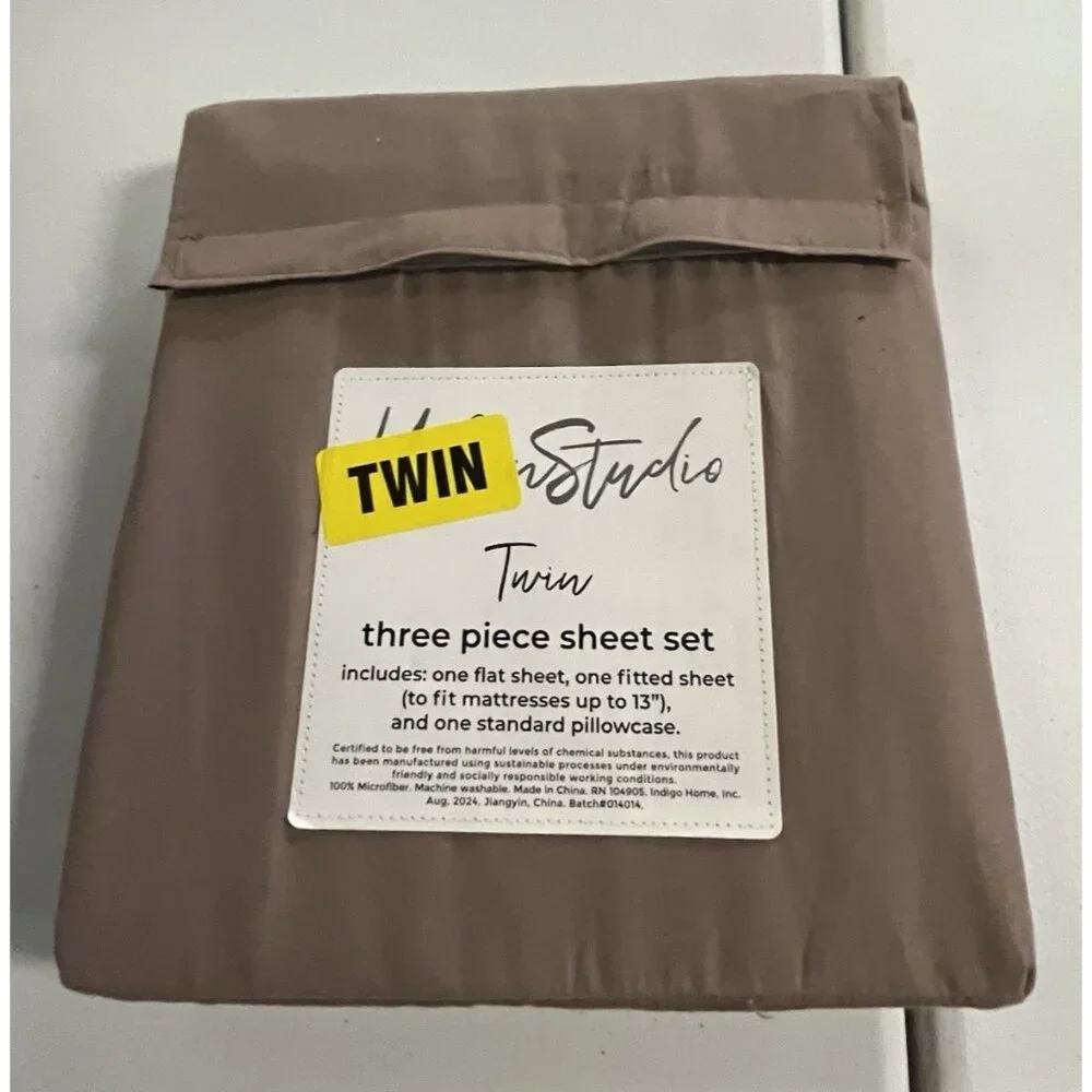 Urban Studio Twin Sheet Set Taupe Brown‎ 100% Microfiber 3PC Neutral Soft